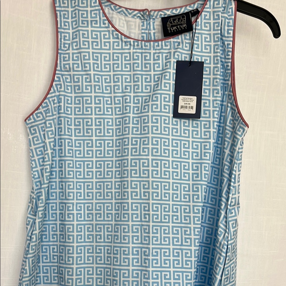 Tuk and Tuk Designs Blue and White Patterned Greek key Sleeveless dress